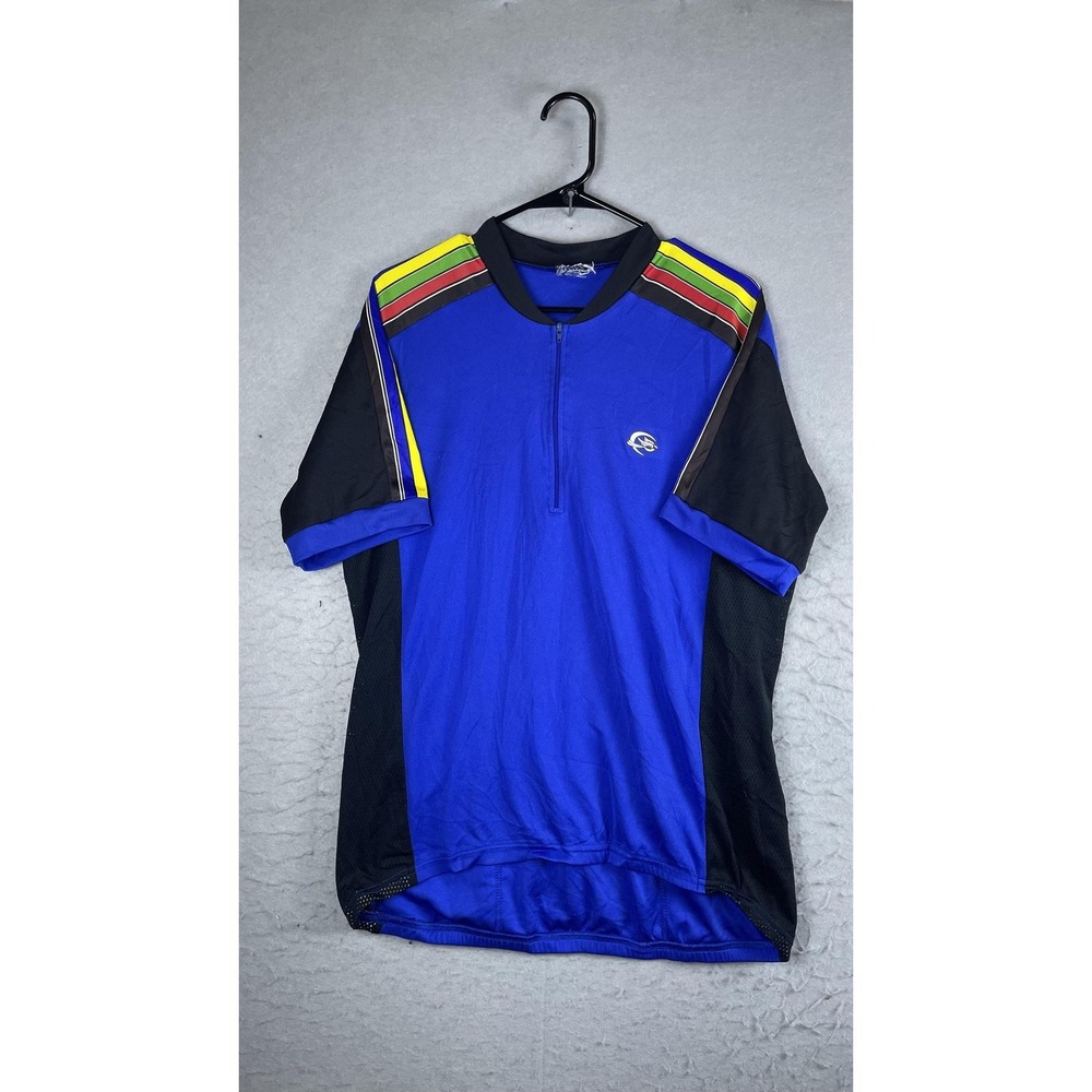 Canari Cycling Jersey Mens Large Blue 1/4 Zip Short Sleeve‎ Road Bike Shirt